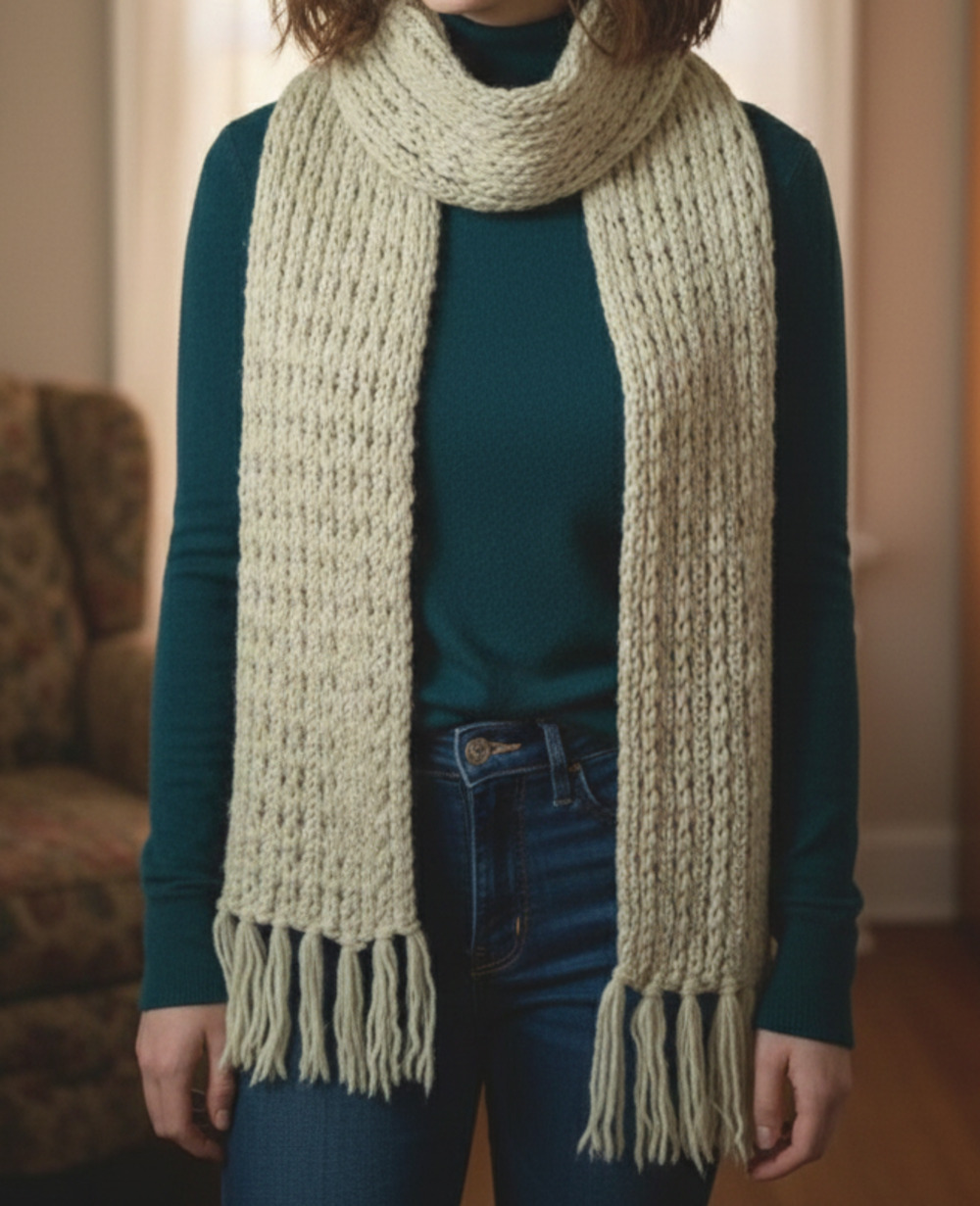 Winter Scarf Chunky Knit Cream Long Thick Cozy Comfy Coastal Grandma Cottagecore